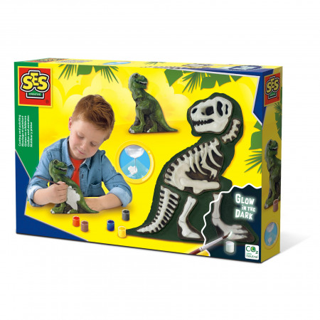 Set creativ mulaj si pictura - T-rex cu schelet fotoluminescent