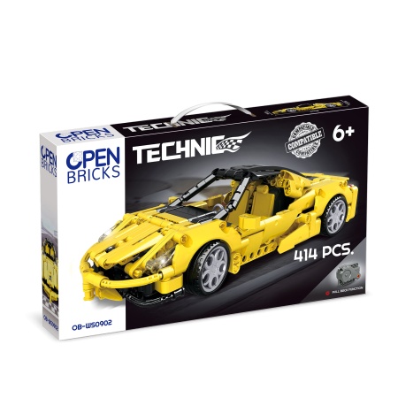 Jucarie tip lego tehnic de constructie masina sport galbena (414 piese)