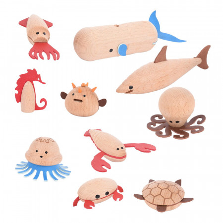 Sea Creatures, set 10 animale marine din lemn
