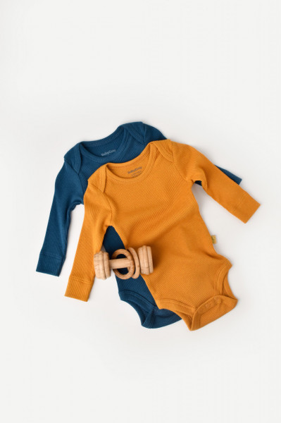 Set 2 body-uri cu maneca lunga bebe unisex din bumbac organic si modal - Bleumarin/Sofran, Baby Cosy