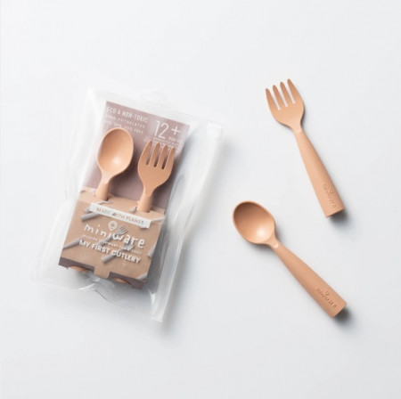 Set de tacamuri bebelusi Miniware My First Cutlery, 100% din materiale naturale biodegradabile, Toffee