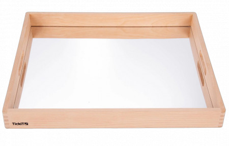 Tava mare din lemn cu oglinda acrilica, 500 x 435 x 50 mm, pentru activitati senzoriale