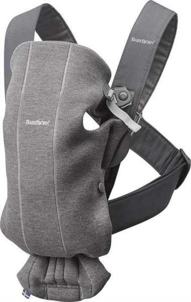 BabyBjorn - Marsupiu anatomic Mini, cu pozitii multiple de purtare, Dark Grey, 3D Jersey