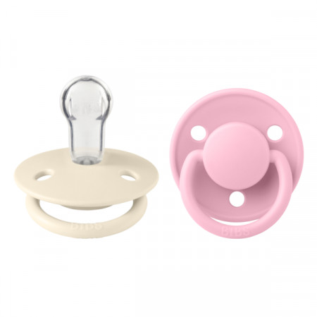 BIBS - Set 2 suzete De Lux Silicon, tetina rotunda, marime universala-Ivory/Baby Pink