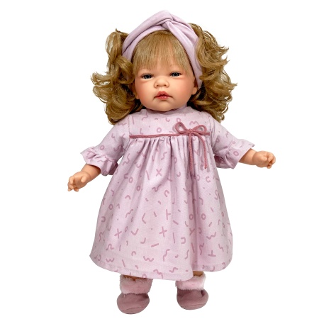 Papusa Nines D'Onil, Celia, cu parul blond, cu rochie roz, cu miros de vanilie, 45 cm