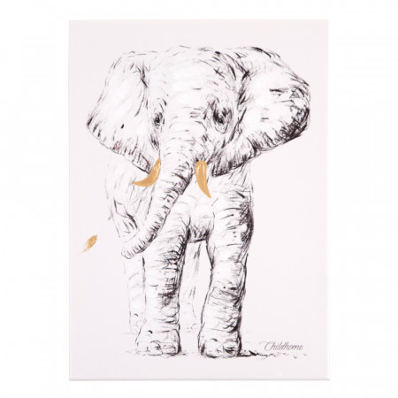 Pictura in ulei Childhome 30x40 cm, Elefant cu detalii aurii - Img 1