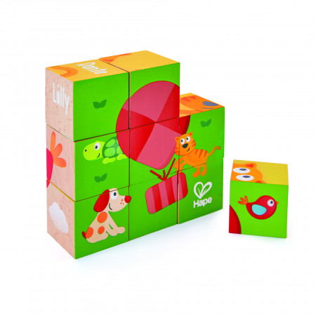 Puzzle din lemn cuburi - Animale 3 x 3