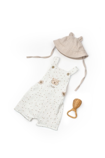Salopeta cu palariuta TeddyBear, BabyCosy, 100% bumbac organic
