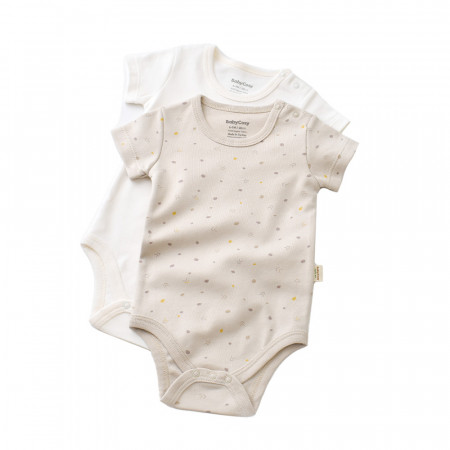 Set 2 body-uri bebe unisex -100% bumbac organic - Crem cu buline, Baby Cosy