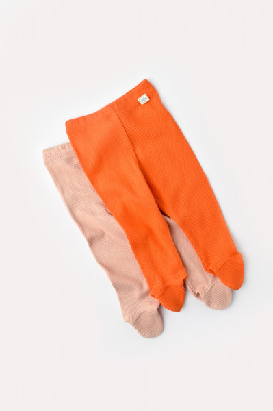 Set 2 pantaloni cu botosei bebe unisex din bumbac organic si modal - Rodie/Piersica
