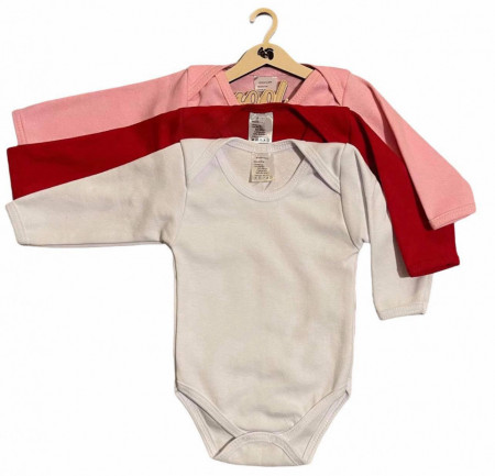Set 3 body-uri din bumbac cu maneca lunga color mix 1