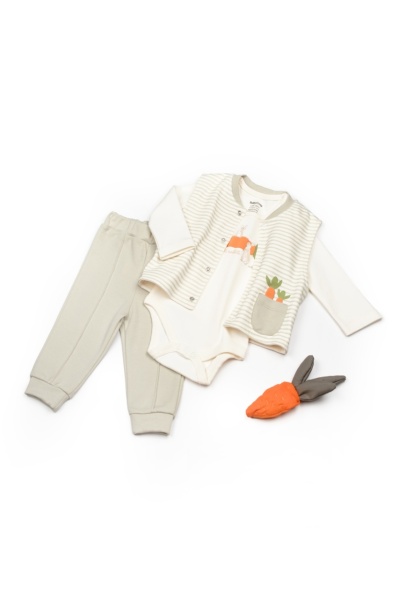 Set 3 piese: body, pantalon si vesta Rabbit, 100% bumbac organic, BabyCosy