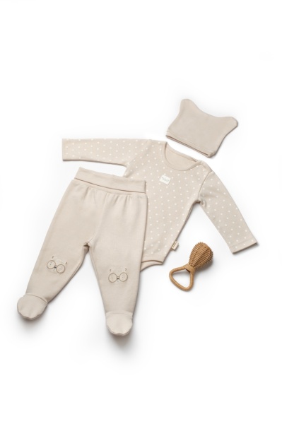Set 3 piese: body, pantaloni si caciulita TeddyBear, BabyCosy, 100% bumbac