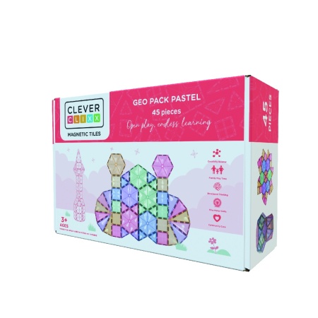Joc magnetic de construit Pastel 45 piese, Cleverclixx