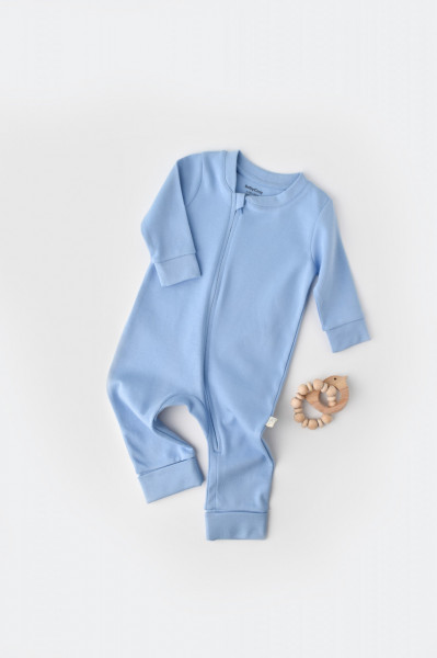 Salopeta cu fermoar cu maneca lunga si panataloni lungi - 100%bumbac organic - Bleu, Baby Cosy