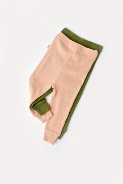 Set 2 pantaloni bebe unisex din bumbac organic si modal - Verde/Blush, Baby Cosy
