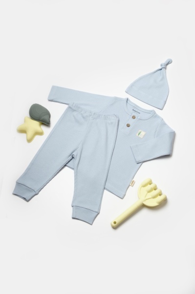 Set 3 piese:bluza, pantaloni si caciulita Bamboo, bleu, BabyCosy, 50% bumbac+50%bambus