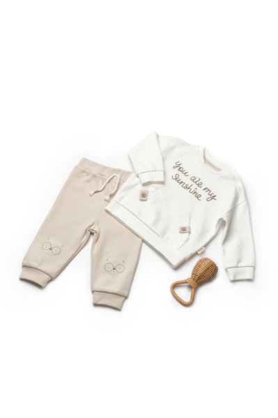 Set bluzita si pantaloni TeddyBear, 100%bumbac organic, BabyCosy