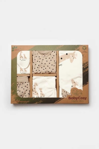 Set de 10 piese pentru nou nascut, 100% bumbac organic, Giraffe, BabyCosy