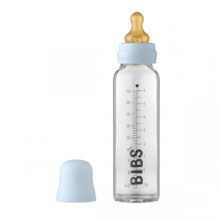 BIBS - Set complet biberon din sticla anticolici, 225 ml, Baby Blue