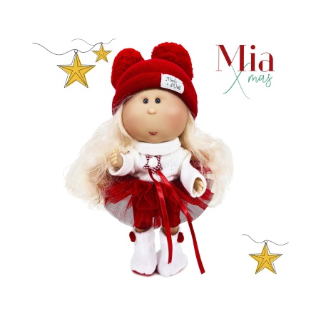 Papusa Nines D'Onil, Mia Craciun, cu parul blond, cu miros de vanilie, 30 cm