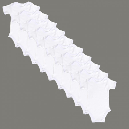 Set 10 body-uri din bumbac albe cu maneca scurta