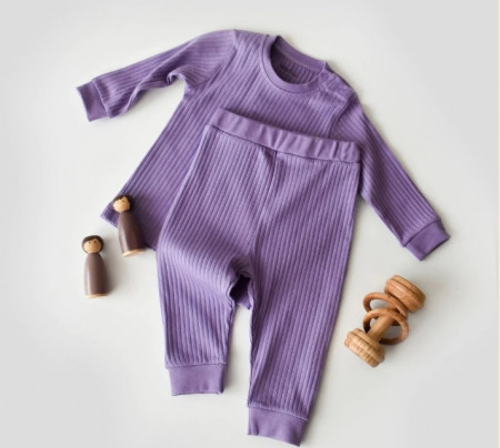 Set bluzita cu maneca lunga si panataloni lungi din bumbac organic si 5% elastan - Mov, Baby Cosy