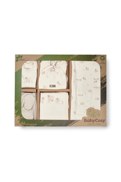 Set de 10 piese pentru nou nascut, 100% bumbac organic, Lamb, BabyCosy