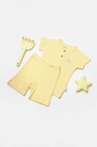 Set tricou cu pantaloni Bamboo, galben, BabyCosy, 50%bumbac+50% bambus