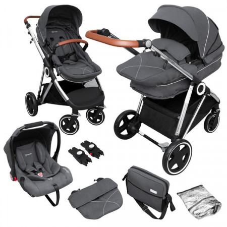 BabyGo - Carucior 3 in 1 Halime – cadru Silver