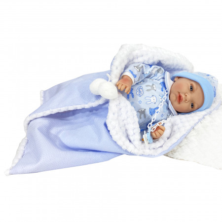 Papusa artizanala bebelus cu miros de vanilie si sunete - Nana albastru (45 cm - ambalat in saculet elegant)