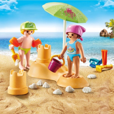 Playmobil - Figurine copii cu castel de nisip