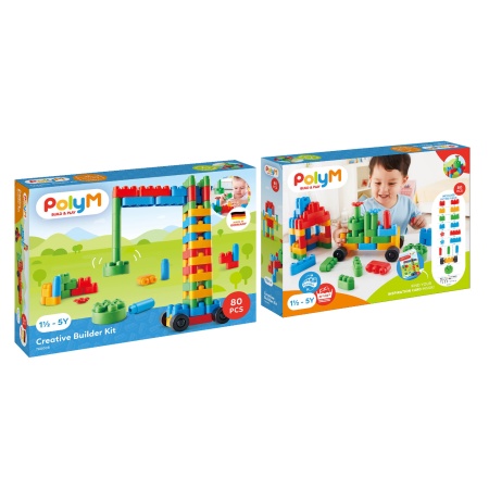 PolyM - Kit de constructor creativ pentru copii (80 piese)