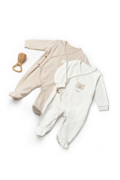 Set 2 salopete petrecute TeddyBear, 100%bumbac organic, BabyCosy