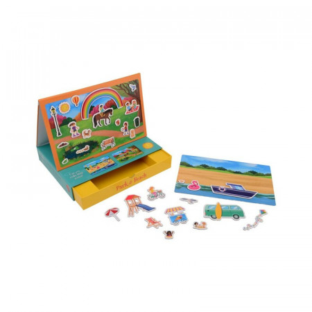 Set de joaca magnetic, Joueco, 30 de piese, Dezvolta abilitati motorii si imaginatia, Include cutie pentru depozitare si tabla de joc, 30 x 22 cm, Multicolor - Img 1