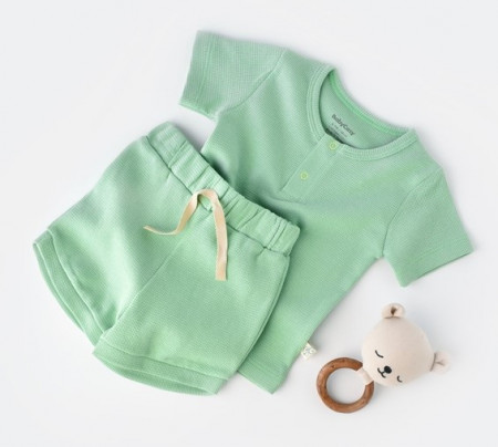 Set tricou cu panataloni scurti - 100% bumbac organic - Mint, Baby Cosy