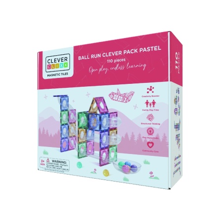 Joc magnetic Circuit pastel cu bile - 110 Piese, Cleverclixx