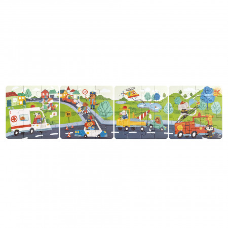 Puzzle pentru copii Vehicule de salvare (4 in 1) si joc storytelling - Img 1