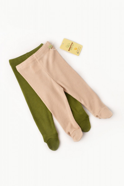 Set 2 pantaloni cu botosei bebe unisex din bumbac organic si modal - Verde/Blush, Baby Cosy