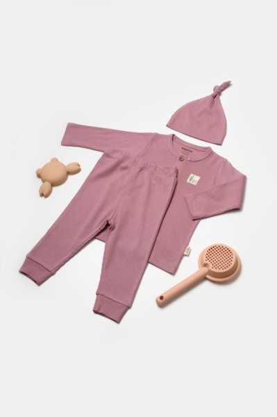 Set 3 piese:bluza, pantaloni si caciulita Bamboo, roz inchis, BabyCosy, 50% bumbac+50%bambus