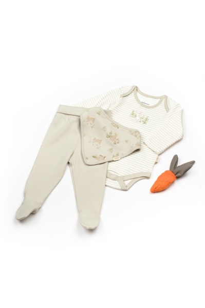 Set 3 piese:body, pantaloni si baveta Rabbit, BabyCosy, 100% bumbac