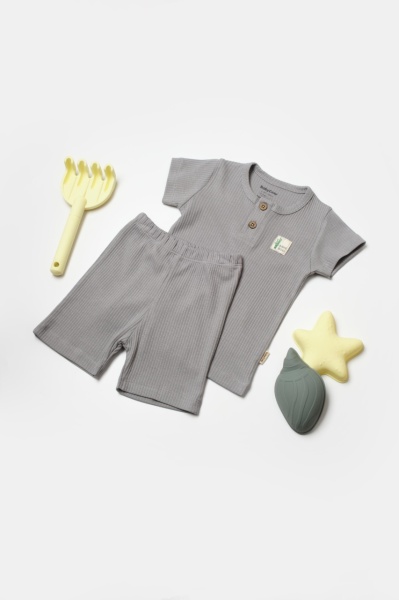 Set tricou cu pantaloni Bamboo, gri, BabyCosy, 50%bumbac+50% bambus