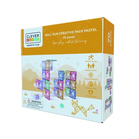 Joc magnetic Circuit pastel cu bile - 70 Piese, Cleverclixx