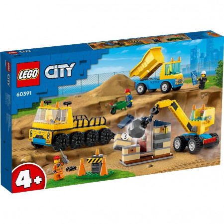 LEGO CITY CAMIOANE DE CONSTRUCTIE SI MACARA CU BILA PENTRU DEMOLARI 60391 - Img 1