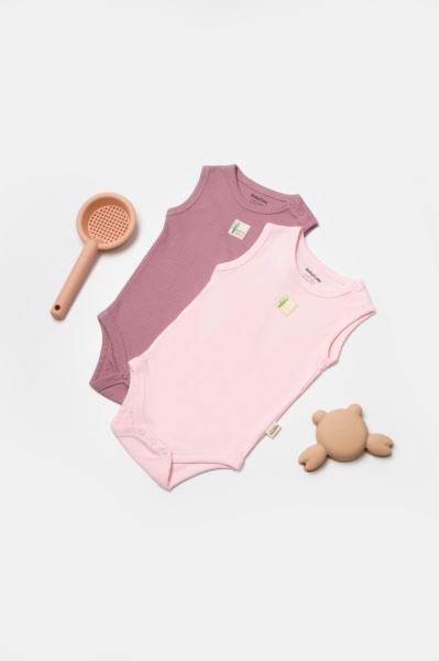 Set 2 body-uri fara maneci Bamboo, roz, BabyCosy, 50% bambus+50% bumbac