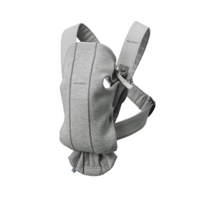 BabyBjorn - Marsupiu anatomic Mini, cu pozitii multiple de purtare, Light Grey, 3D Jersey