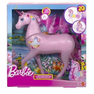 BARBIE UNICORN ROZ CU LUMINI STRALUCITOARE SI SUNETE