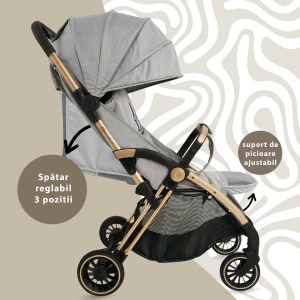 Carucior Sport AppeKids – Upp – Ultracompact, Pliere automata, De la nastere la 22kg - Powder Grey - Img 3