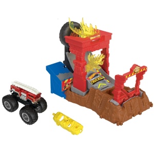 HOT WHEELS MONSTER TRUCKS ENTRY CHALLENGE ARENA SMASHERS PROVOCAREA FIRE CRASH - Img 2
