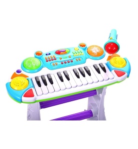 INSTRUMENT MUZICAL PIANINA ELECTRONICA MALPLAY CU SCAUN SI MICROFON 45 CM INALTIME ALBASTRU - Img 2